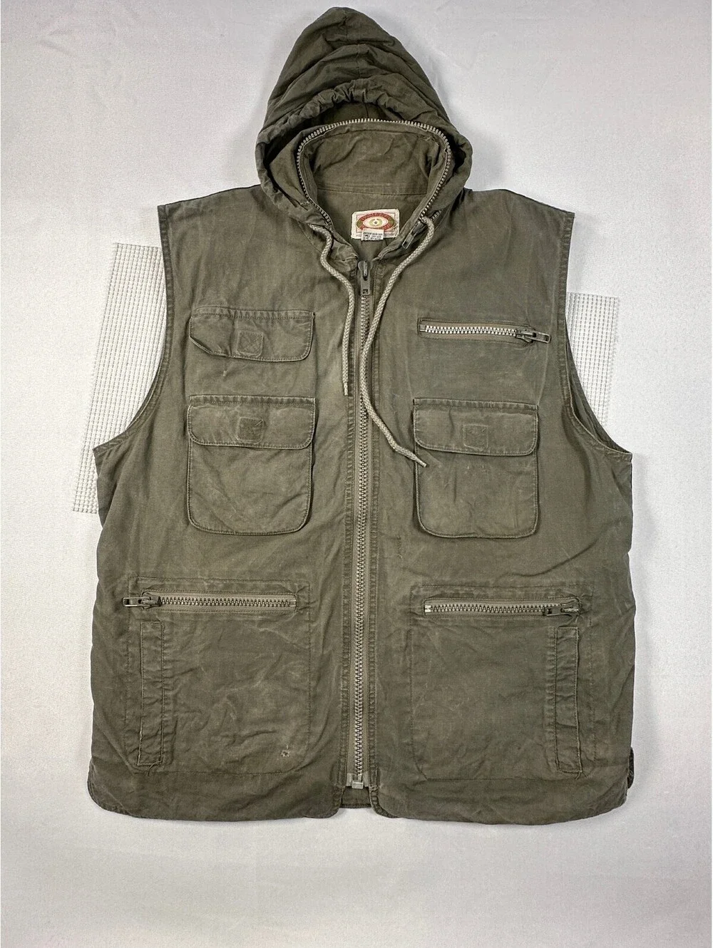 Vtg 80s Banana Republic Mill Valley Cotton Safari Hooded Utility Vest Green L